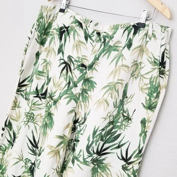 J. Jill Barley Palm Print Linen Blend Wide Leg Crop Pant Plus 2X Tropical Bamboo - Picture 5 of 13